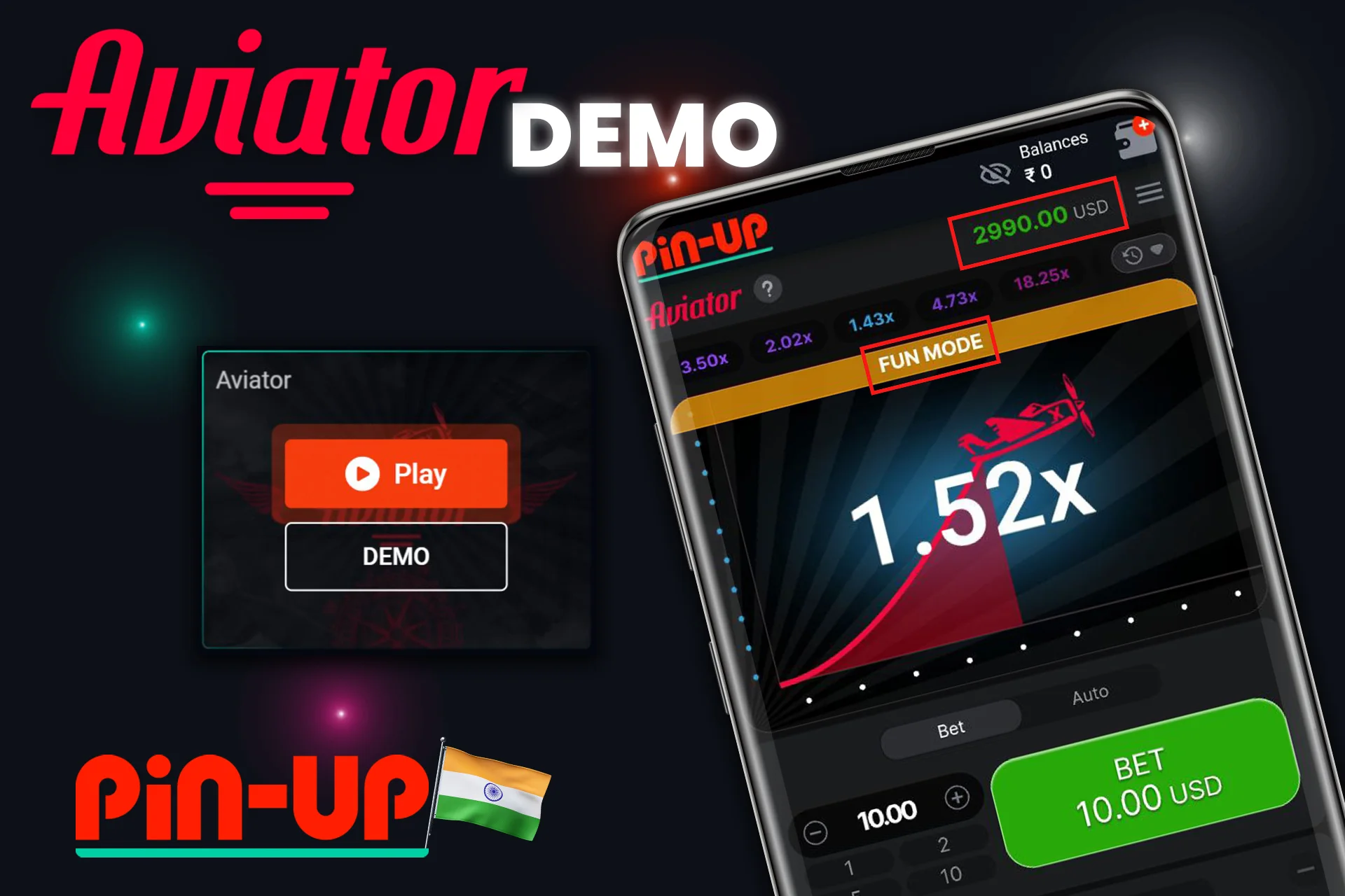 Play the demo version of the game Aviator